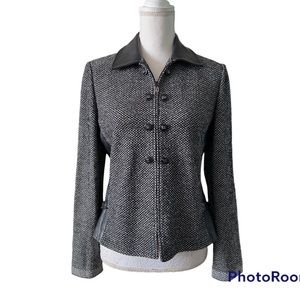 St John Collection vintage santana knit and leather jacket blazer Size 8
